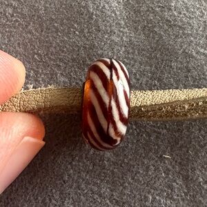 Trollbeads Fur Animal Brown and White Striped Glass and Sterling Silver Bead